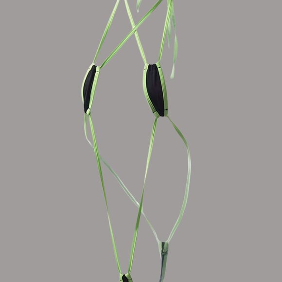 NWT Black & Neon Green Extreme Micro Slingshot Thong G-String One Piece Swimsuit - Picture 2 of 3